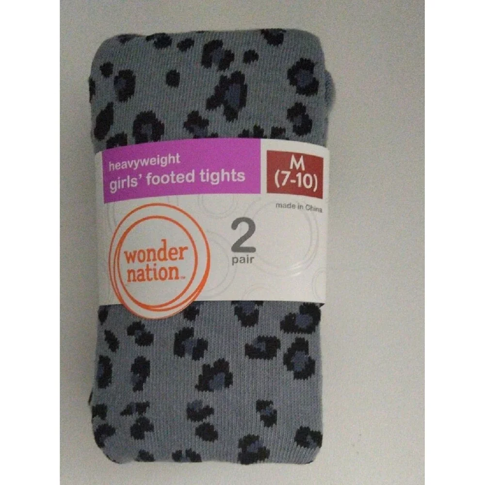 Wonder Nation Girls Footed Tights Black And Gray Leopard Print Girls New M 7-10